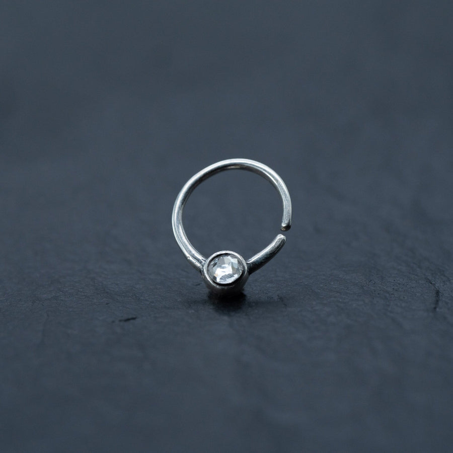 Zircon Silver septum ring - Horseshoe piercing - Small Seamless nose ring - 8mm Septum - Septum piercing 18g