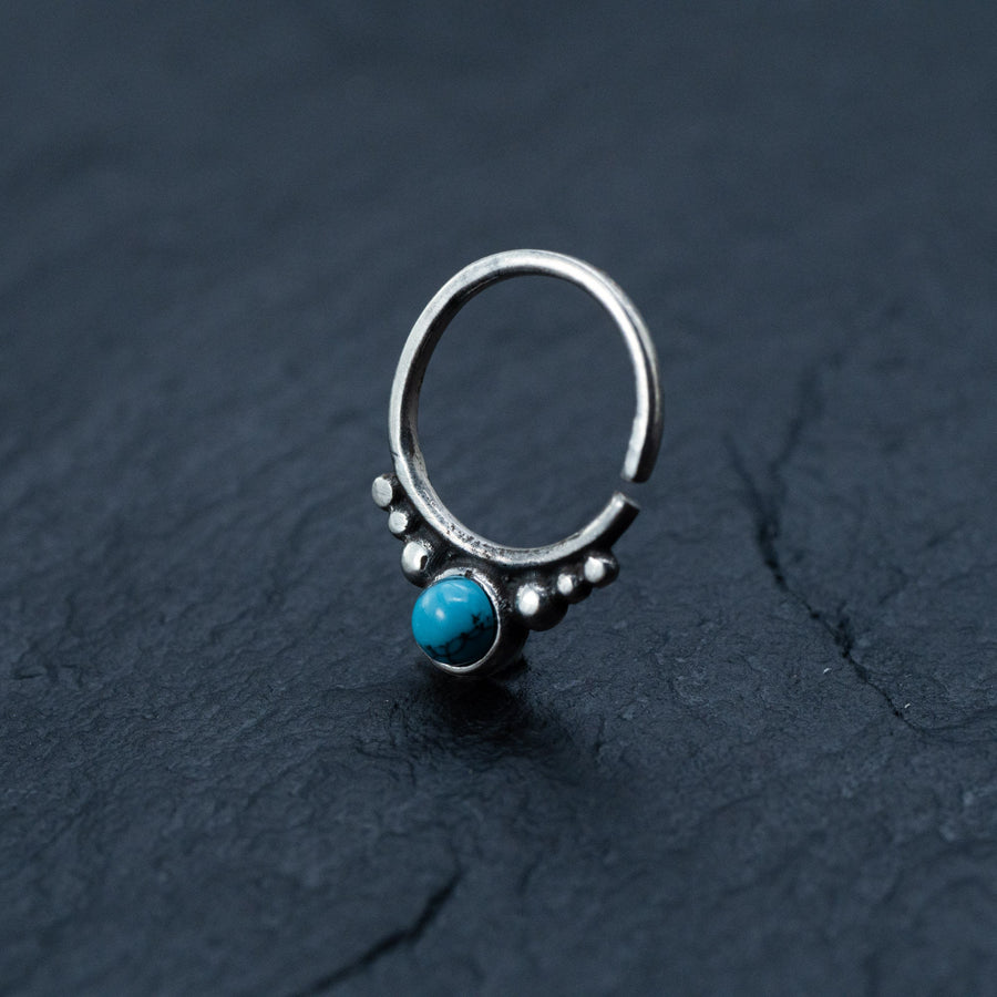 Silver septum rings with turquoise, Cartilage earring, Daith piercing, Helix piercing, Bohemian jewelry gift