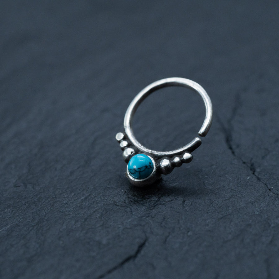 Silver septum rings with turquoise, Cartilage earring, Daith piercing, Helix piercing, Bohemian jewelry gift