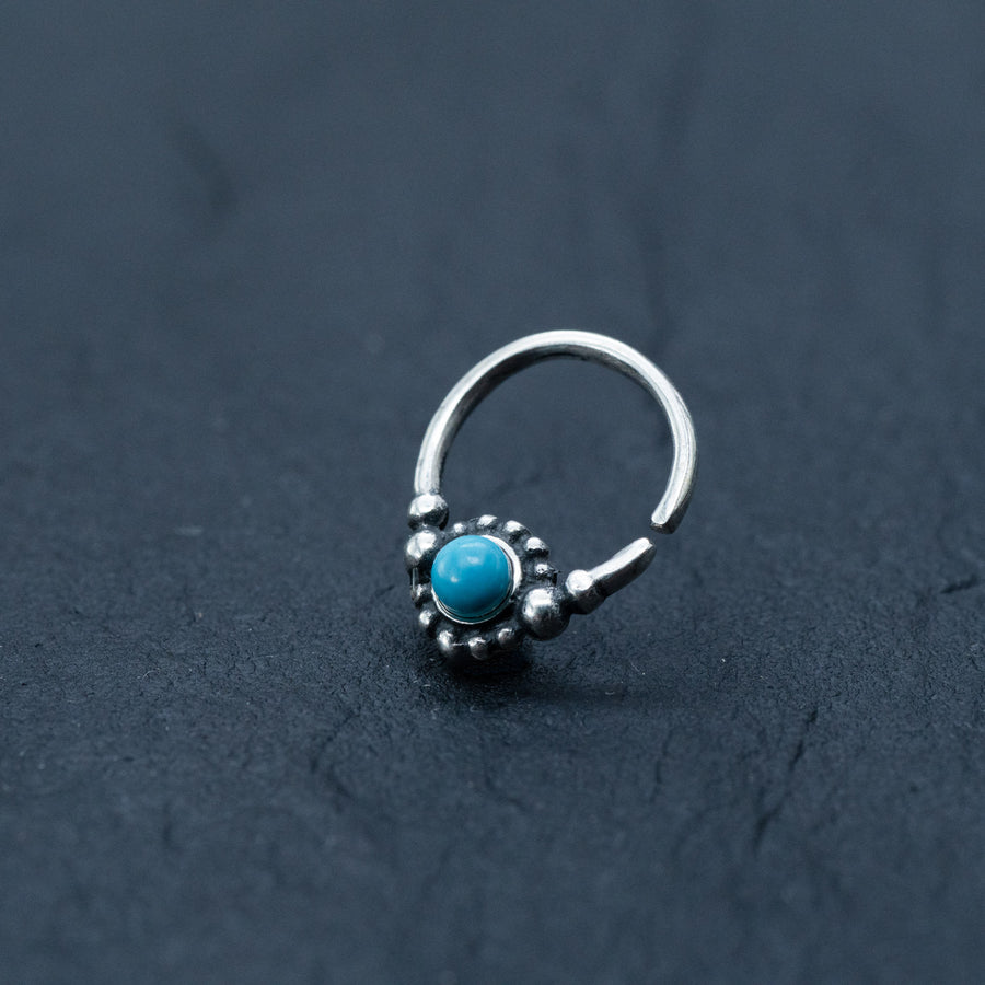 Silver septum rings with turquoise, Cartilage earring, Daith piercing, Helix piercing, Bohemian jewelry gift