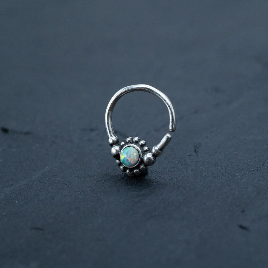 Silver septum rings with Opal, Cartilage earring, Daith piercing, Helix piercing, Bohemian jewelry gift