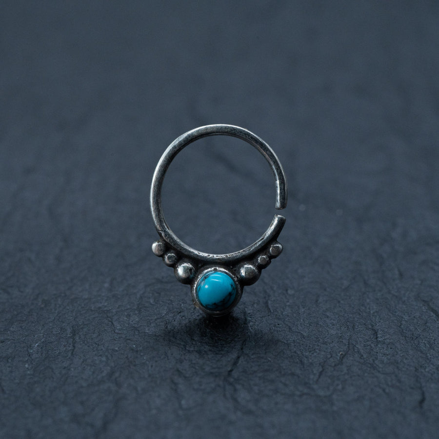 Silver septum rings with turquoise, Cartilage earring, Daith piercing, Helix piercing, Bohemian jewelry gift