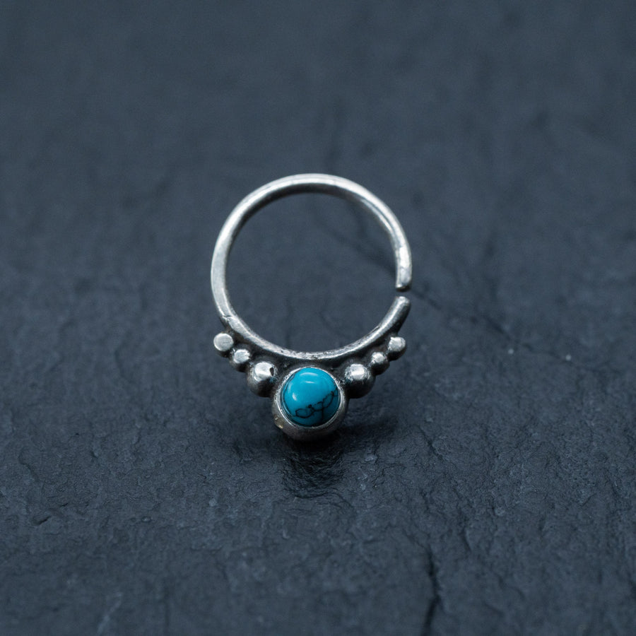 Silver septum rings with turquoise, Cartilage earring, Daith piercing, Helix piercing, Bohemian jewelry gift