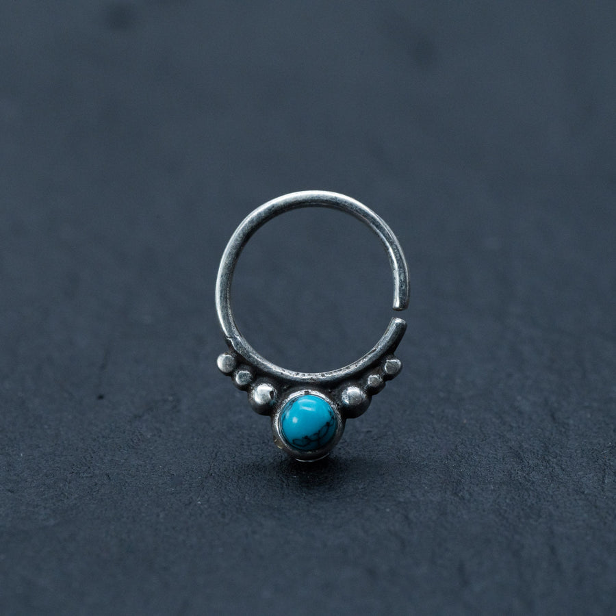 Silver septum rings with turquoise, Cartilage earring, Daith piercing, Helix piercing, Bohemian jewelry gift