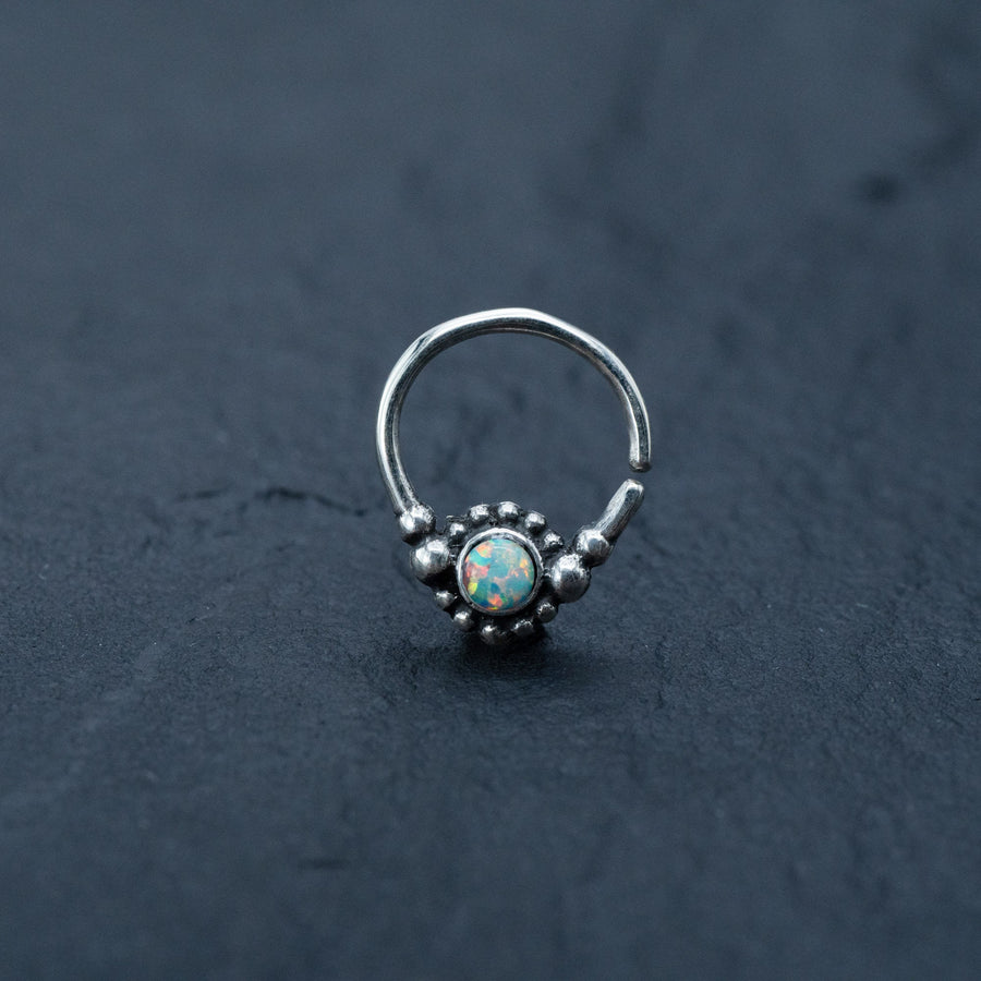 Silver septum rings with Opal, Cartilage earring, Daith piercing, Helix piercing, Bohemian jewelry gift