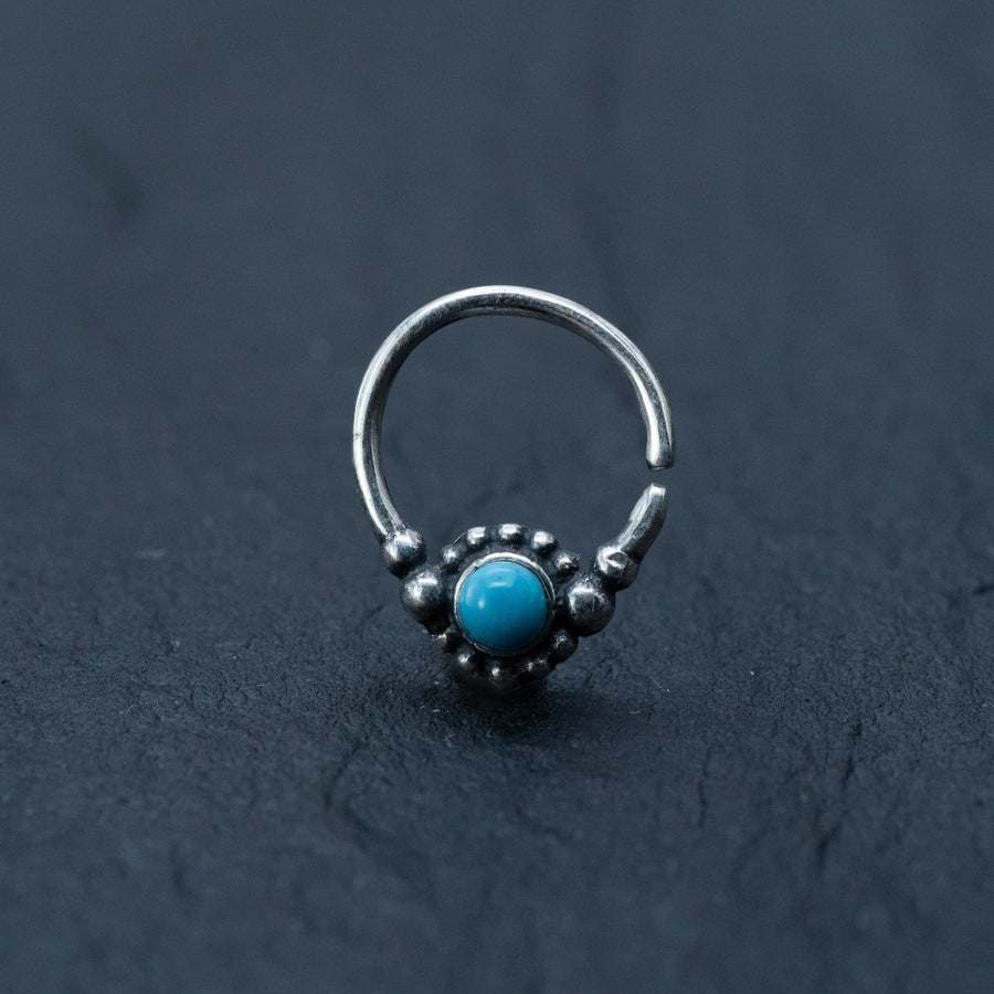 Silver septum rings with turquoise, Cartilage earring, Daith piercing, Helix piercing, Bohemian jewelry gift