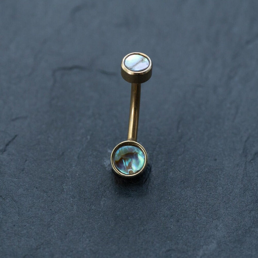 18k Navel Piercing & Gold Navel Ring: Sexy Belly Jewelry, Hypoallergenic, Boho-Chic Style, Abalone Shell Rings, Discreet Body Jewelry