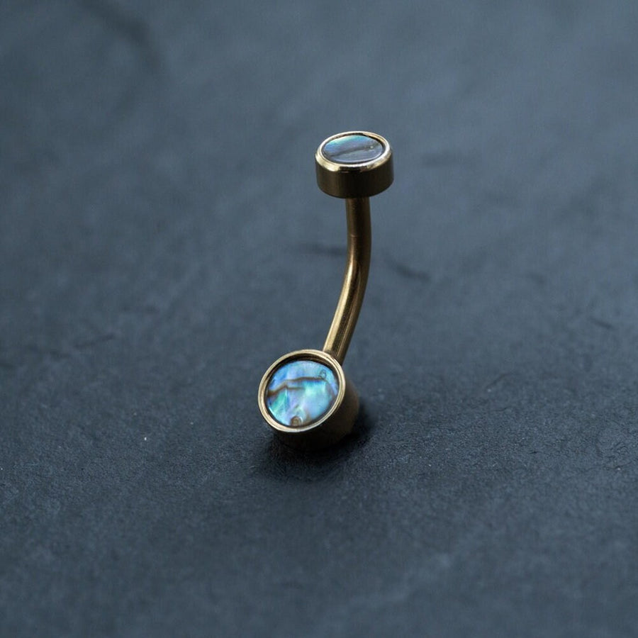 18k Navel Piercing & Gold Navel Ring: Sexy Belly Jewelry, Hypoallergenic, Boho-Chic Style, Abalone Shell Rings, Discreet Body Jewelry