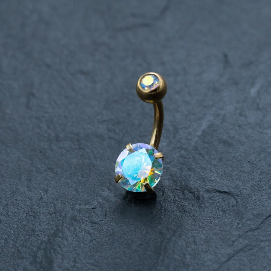 18K Gold Navel Ring, Sexy Crystal Belly Barbell, Hypoallergenic Discreet Piercing, Allergy-Friendly Body Jewelry