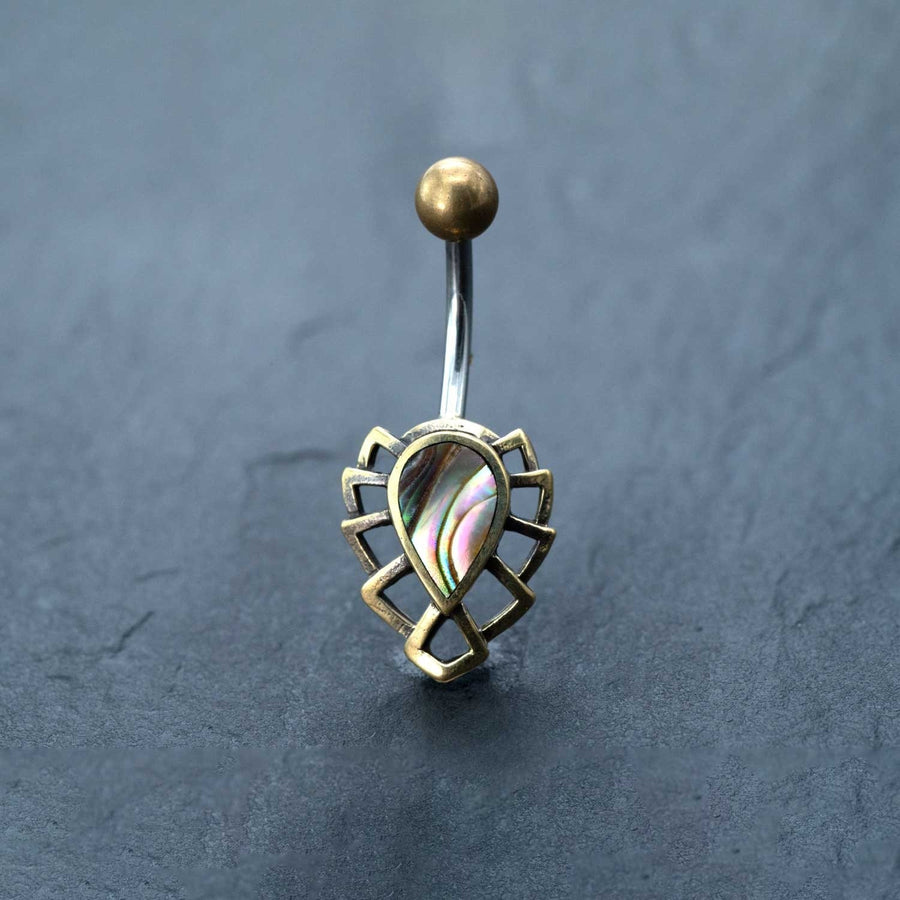 Abalone Shell Belly Button Rings, 9mm Bananabell, Surgical Steel Navel Bar, Boho Bellybutton Piercing, Body Jewelry