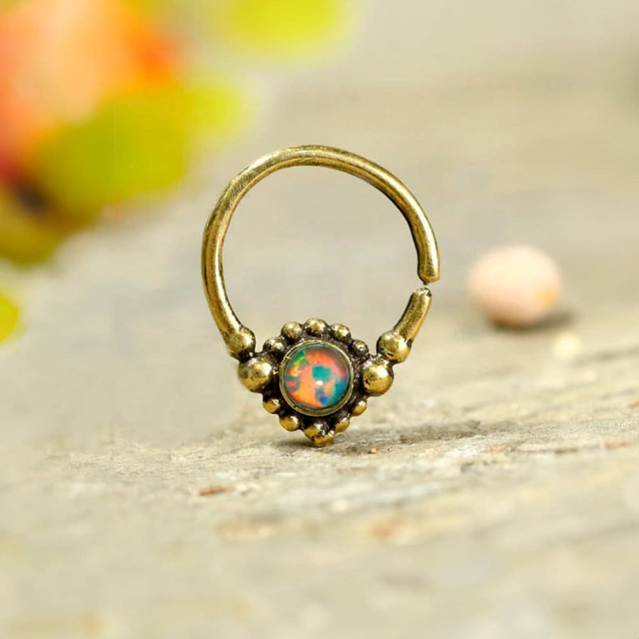 Opal Bohemian Septum: Nose, Tragus, Lobe, Helix Jewelry - Natural and Authentic Piercing for Free Spirits - wire 1mm 18ga