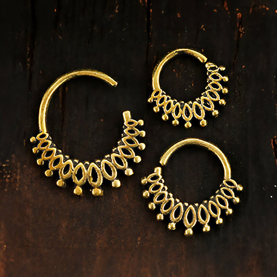 Gold-Plated Brass Septum in Maya Tribal Design: Piercing for Nose, Helix 1.2mm, Tragus, Lobe, Conch - Unique Trendy Jewelry