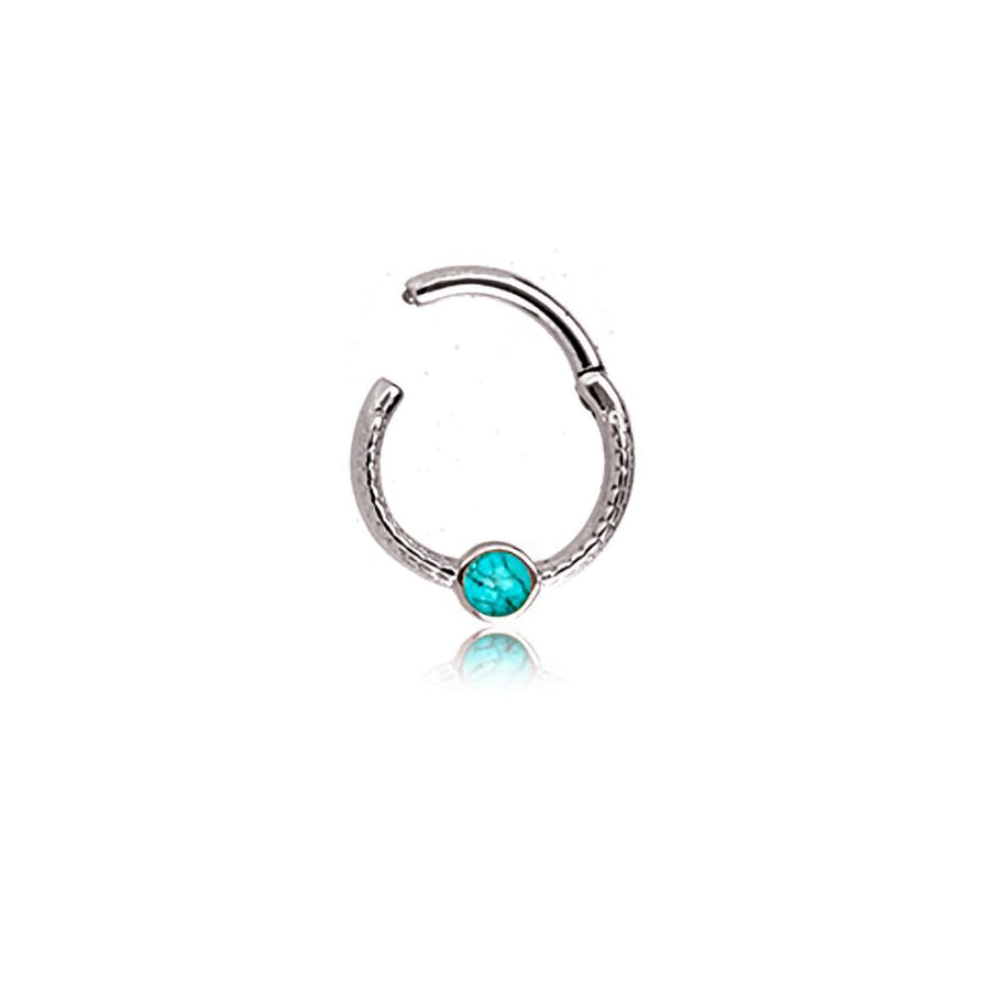 Minimalist Silver Finish 316L Stainless Steel Septum with Turquoise "Turia" - Refined Elegance for Nose, Tragus, Lobe - Sleek Design 1.2mm