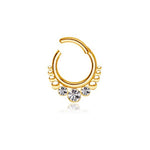 TriZa Gold PVD Septum with Three Sparkling Zirconias - 1.2mm Gauge, 6mm Diameter: Refined Jewelry for Elegant Outings