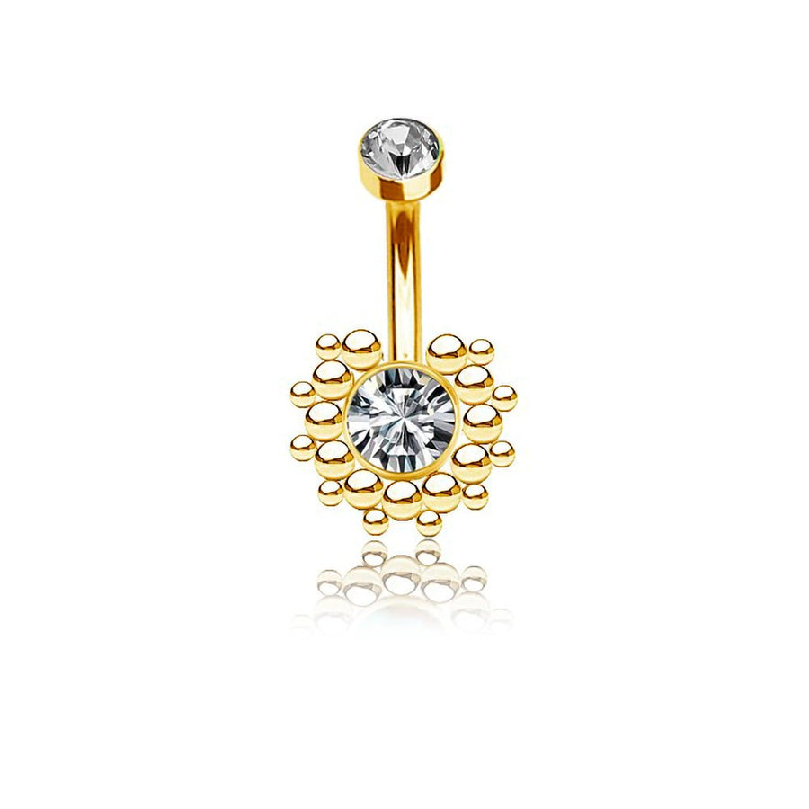 Lustra Navel Piercing, Geometric Design, Radiant Elegance with Zircon - Stainless steel gold finish