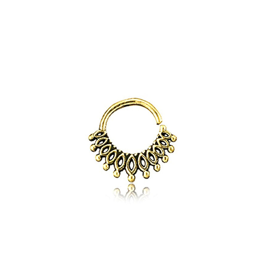 Gold-Plated Brass Septum in Maya Tribal Design: Piercing for Nose, Helix 1.2mm, Tragus, Lobe, Conch - Unique Trendy Jewelry