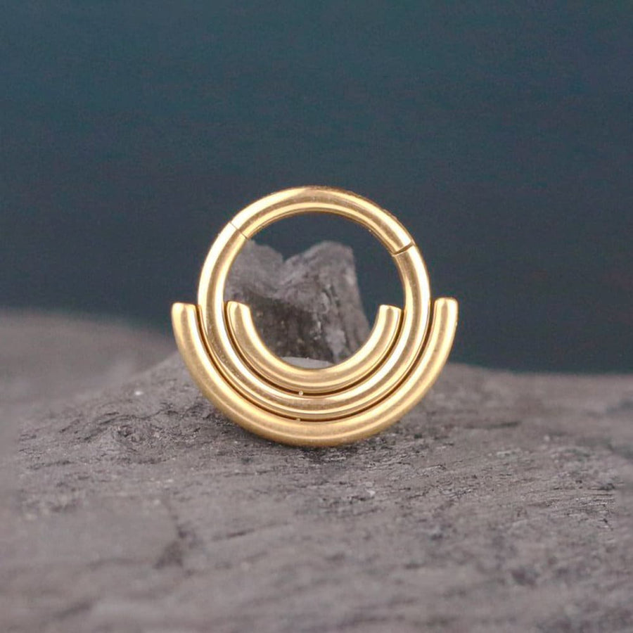 Lira Minimalist Boho Chic Septum in 316L Steel Gold PVD Finish - 1.2mm Gauge, 8mm Diameter - Refined gold Bohemian jewelry Modern style