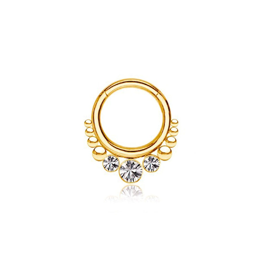 TriZa Gold PVD Septum with Three Sparkling Zirconias - 1.2mm Gauge, 6mm Diameter: Refined Jewelry for Elegant Outings