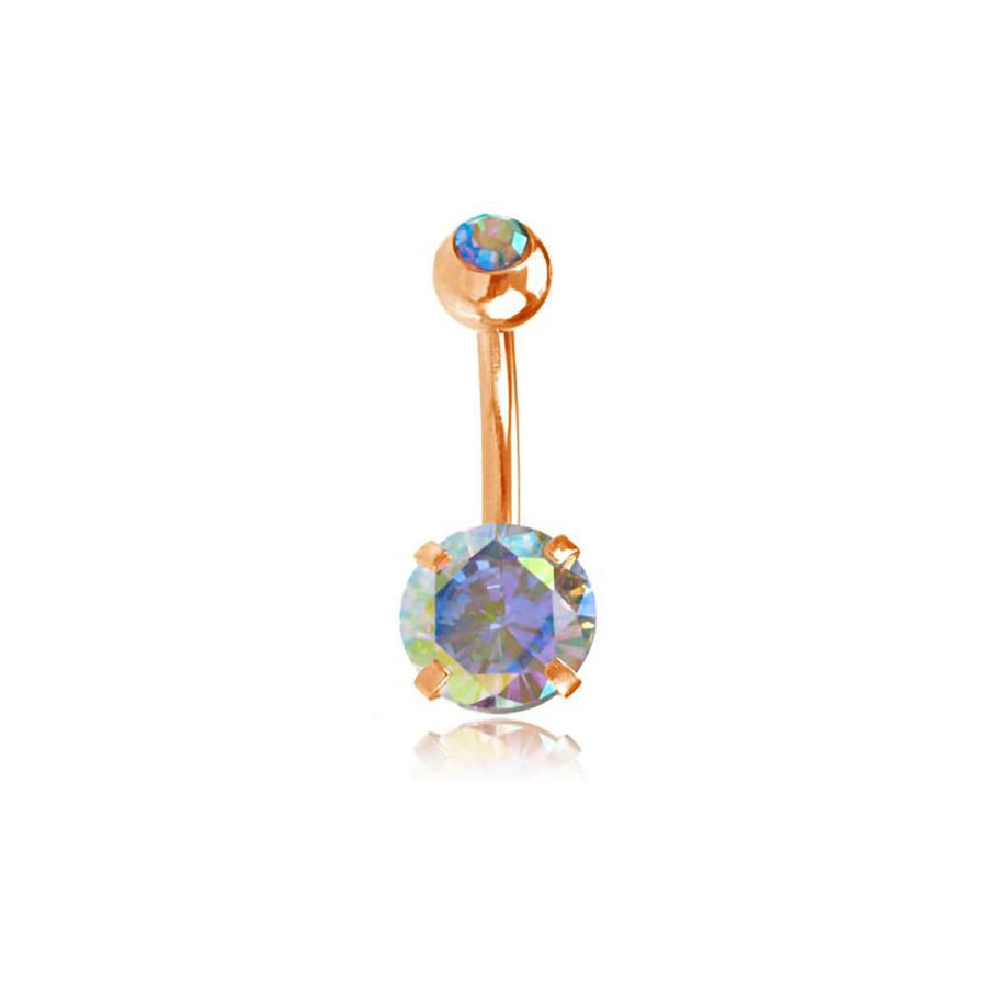 Aurora Navel Jewelry - Shimmering Aurora Borealis Crystal - 316L Surgical Steel Rose Gold Finish - Simple Elegant Design