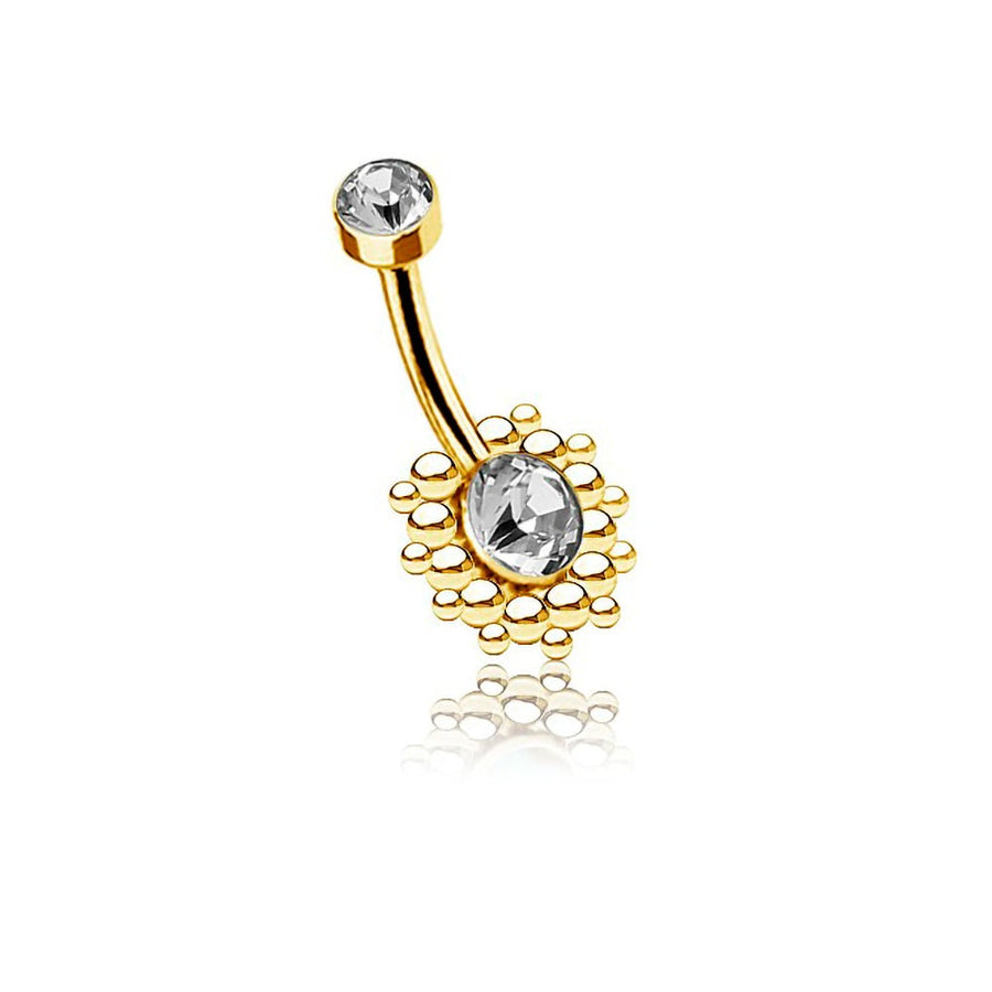 Lustra Navel Piercing, Geometric Design, Radiant Elegance with Zircon - Stainless steel gold finish