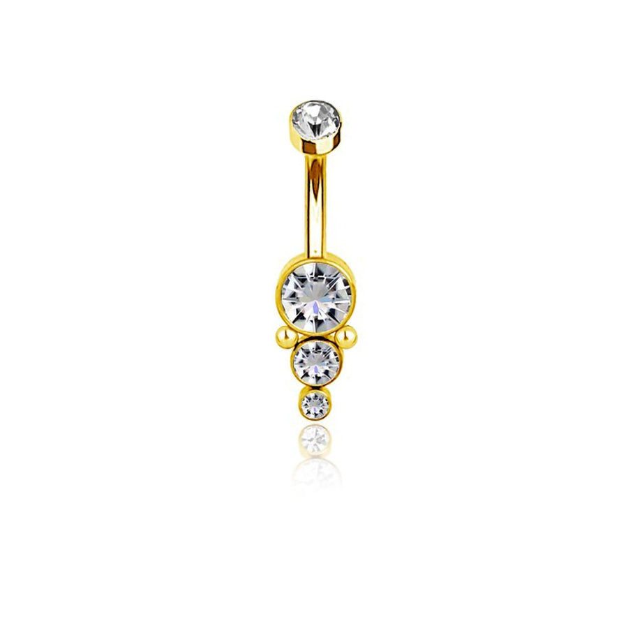 Xane 1.6mm Navel Piercing - Brilliant Gold Finish - Embellished with Four Sparkling Zircons for a Touch of Luxury