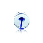 A Kaya Movement Psylia Plug with a blue mushroom glass design, encased in clear glass like a delicate piece of art. Set against a white background, its reflective surface shows a hint of light at the base. Available in sizes from 6mm to 16mm (2g to 5/8"), this plug captures the perfect psychedelic festival vibe.
