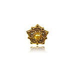 The Zenaya Brass Ear Stud by Kaya Movement is a beautifully designed earring featuring a six-petal lotus flower with intricate filigree detailing and a small raised dome at the center, reminiscent of elegant mandala designs. Its shiny, reflective surface stands out beautifully against a white background. Designed to evoke a sense of boho and slow life, this small earring perfectly captures the essence of tranquil elegance.
