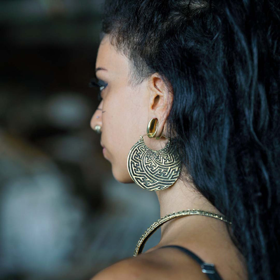 SAYAGATA Boucles d'oreilles créoles tribales surdimensionnées en or | calibre 16