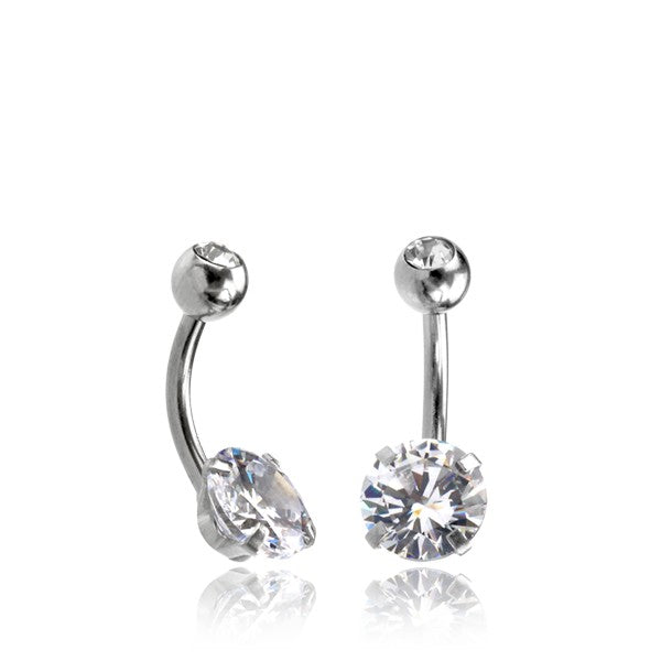 Silver-tone zircon navel piercing