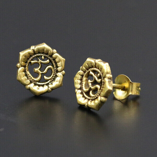 OM Chakra Stud Earrings in Gold | 18 gauge