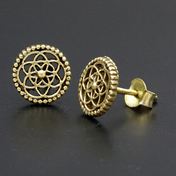 ELLY Flower of Life Stud Earrings in Gold | 18 gauge