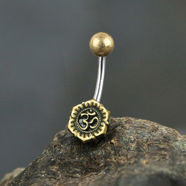 Piercing Nombril Om Chakra en laiton doré | calibre 14